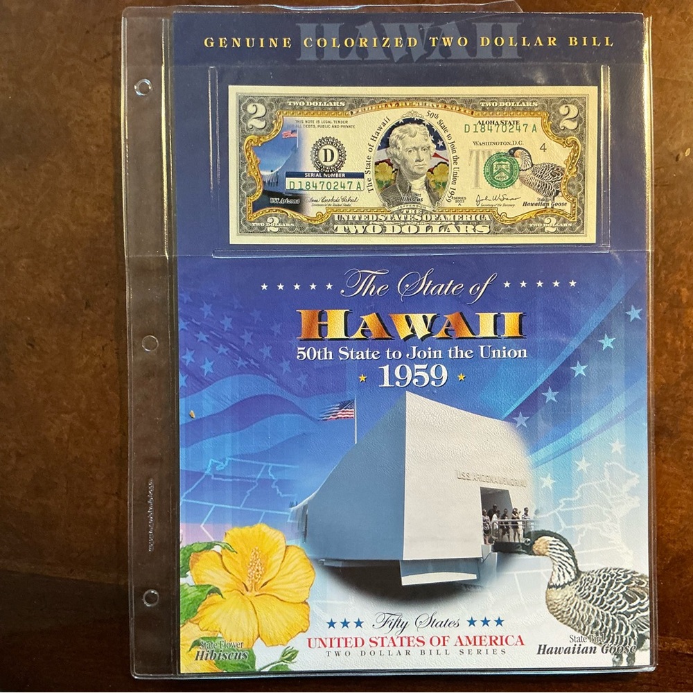 Hawaii Colorized $2 bill
